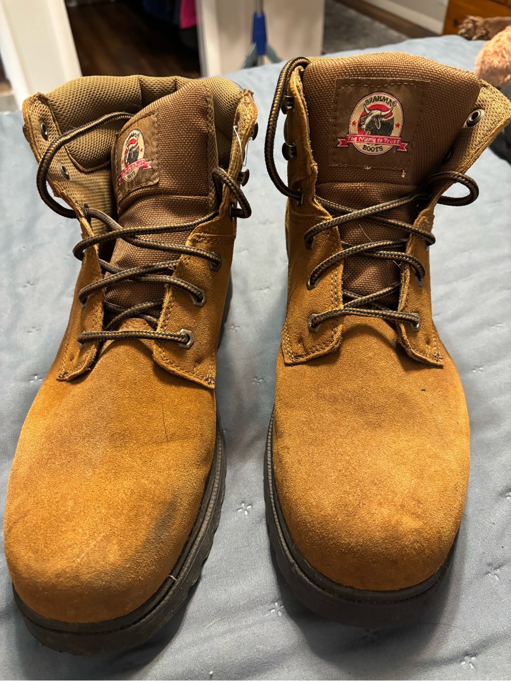Brahma Men's Wheat Suede Work Boots with Padded Collar